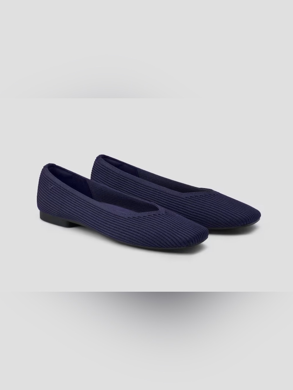 Vivaia Margot Square Toe VCut Classic Ribbed Knit Ballet Flats Navy sz9/40 $129